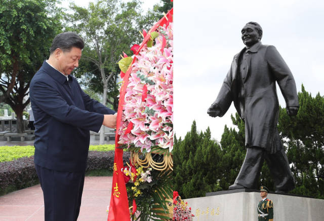 10月14日下午，習(xí)近平來到蓮花山公園，向鄧小平同志銅像敬獻(xiàn)花籃。新華社記者 王曄 攝