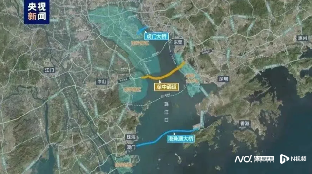 珠江口建成通車的多座大橋，聯(lián)通東西兩岸的城市群。圖源：央視新聞